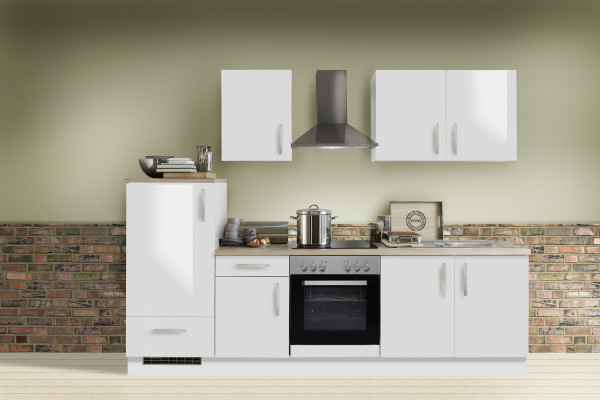 Einbauküche "White Premium", hochglanz weiß, inkl. E-Geräte, 270 cm