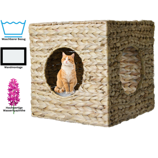 Wandhöhle für Katzen aus Wasserhyazinthe mit bequemer Liegefläche