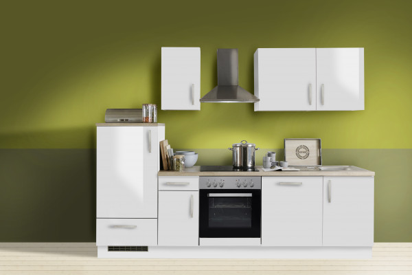 Einbauküche "White Premium" weiß Hochglanz inkl. E-Geräte + Geschirrspüler 270 cm