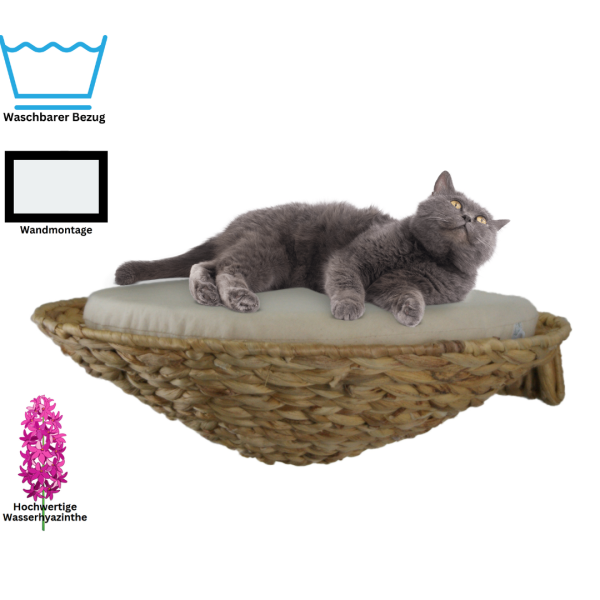 Gemütliche Wandmulde aus Wasserhyazinthe für Katzen | Praktische und stilvolle Ruhezone