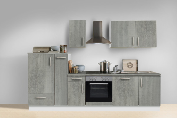 Einbauküche "White Premium", beton, inkl. E-Geräte + Geschirrspüler, 300 cm