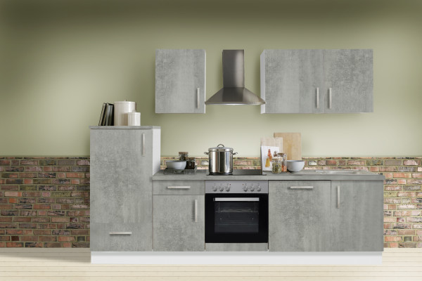 Einbauküche "White Premium", beton, inkl. E-Geräte + Geschirrspüler, 280 cm
