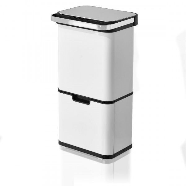AMARE Innovativer Sensor Mülleimer, 54 Liter Fassungsvermögen, Weiß aus Edelstahl