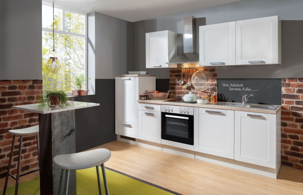 Einbauküche "White Premium" weiß matt Landhaus inkl. E-Geräte 270 cm