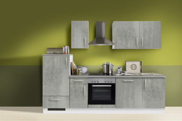 Einbauküche "White Premium", beton, inkl. E-Geräte + Geschirrspüler, 270 cm